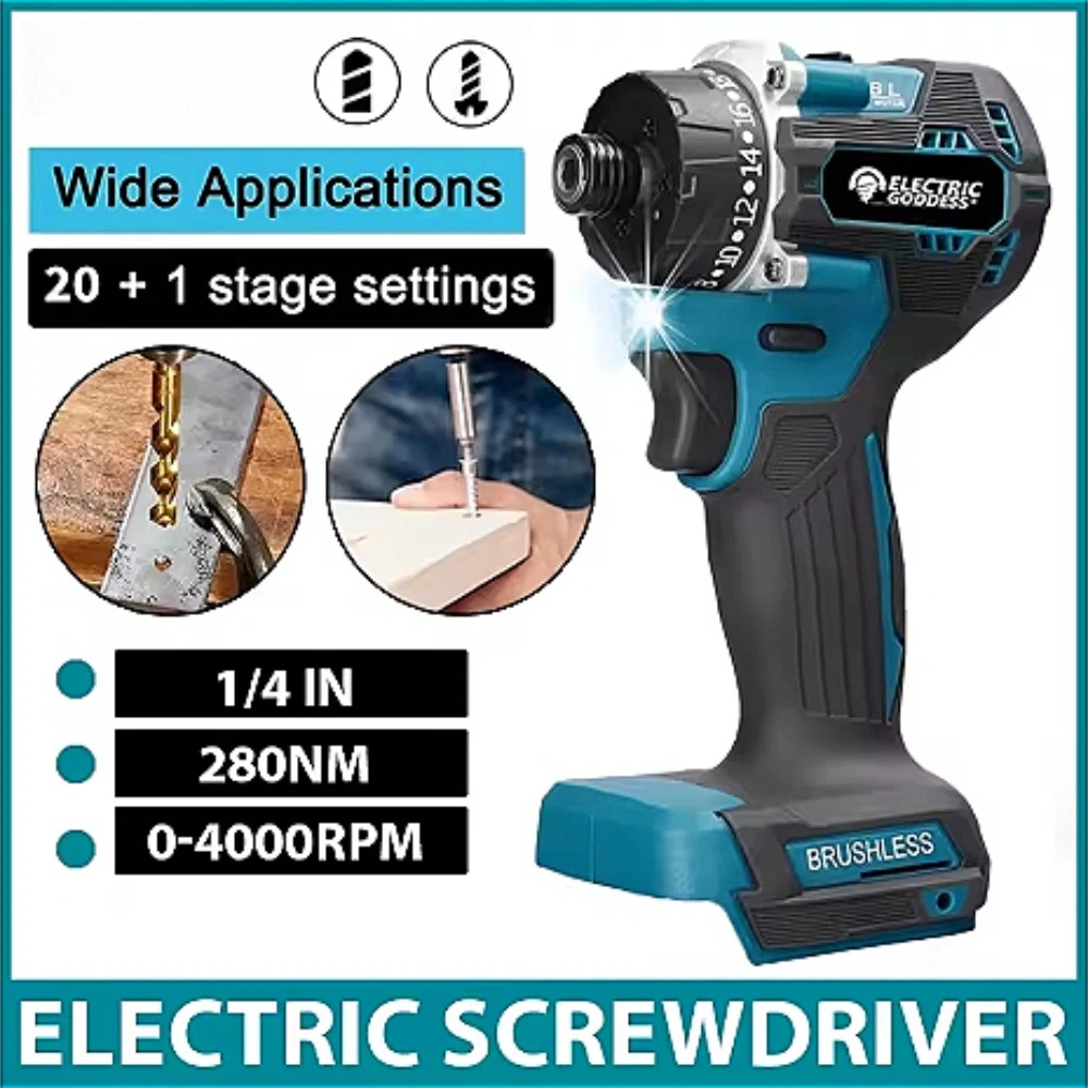 Drillpro Brushless Electric Impact Drill Screwdriver 20+1 Re argeable Cordless Electric Drill Screw