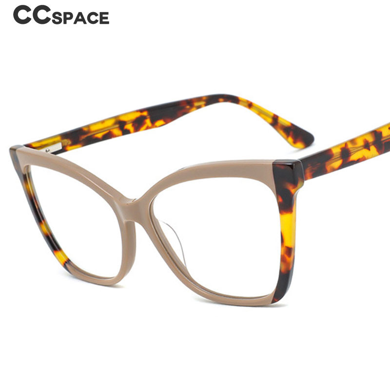 55285 Retro Cat Eye Acetate Optical Glasses Frames Women Fashion Glasses Leopard Two Color Splicing