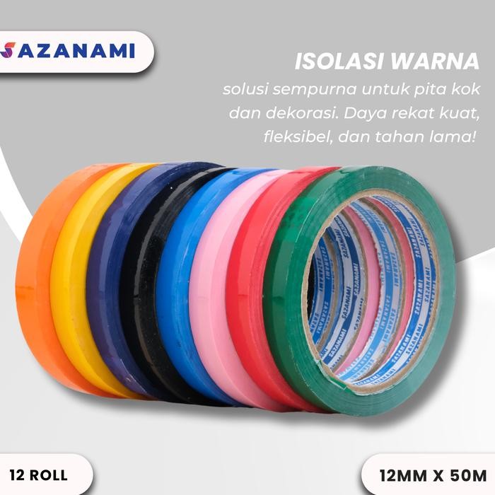 

1 PACK LAKBAN ISOLASI WARNA 12MM X 50M SAZANAMI SELOTIP WARNA 1 LUSIN
