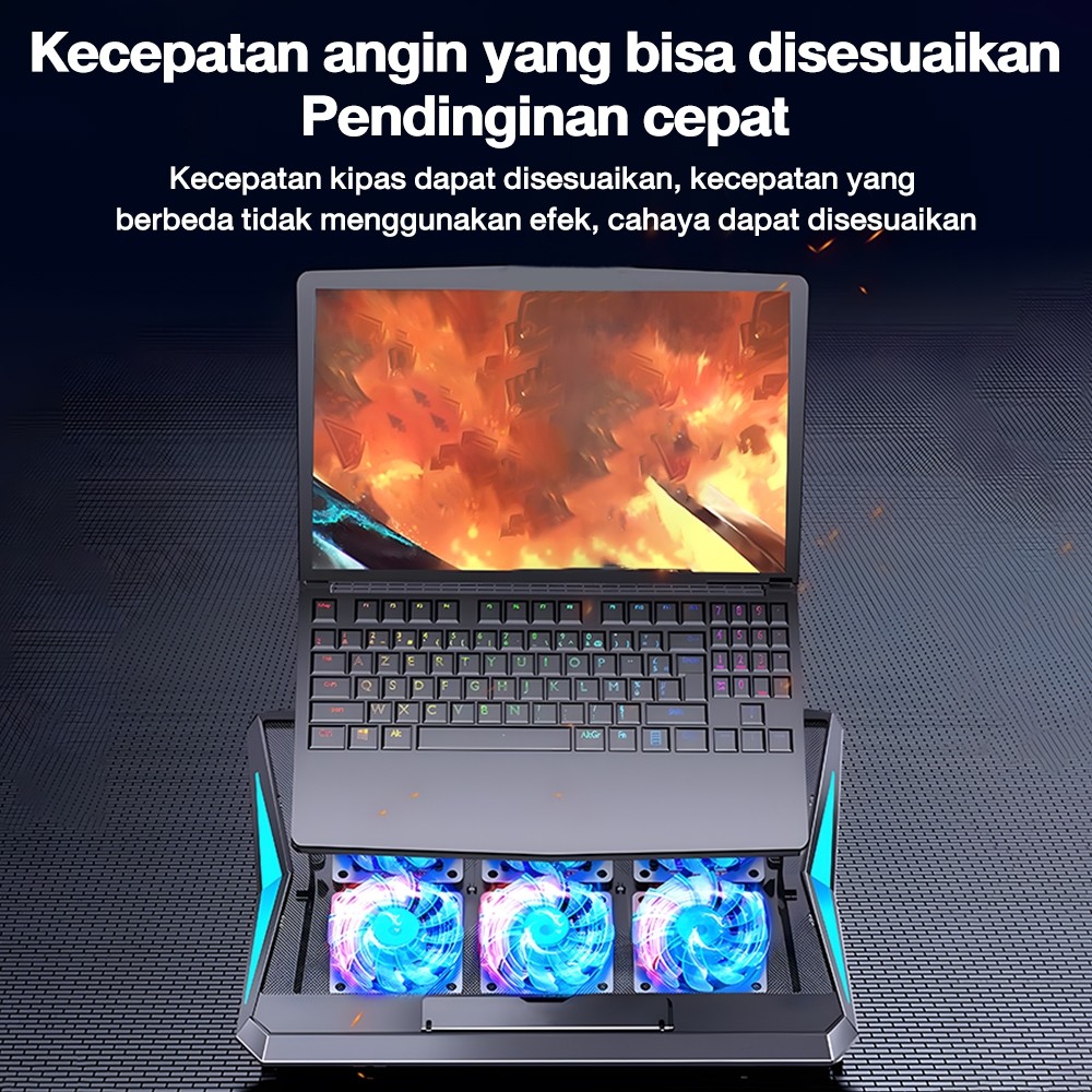 Cooling Pad Laptop Gaming Portable dengan 6 Kipas Pendingin, Alas Laptop Cooler Q3