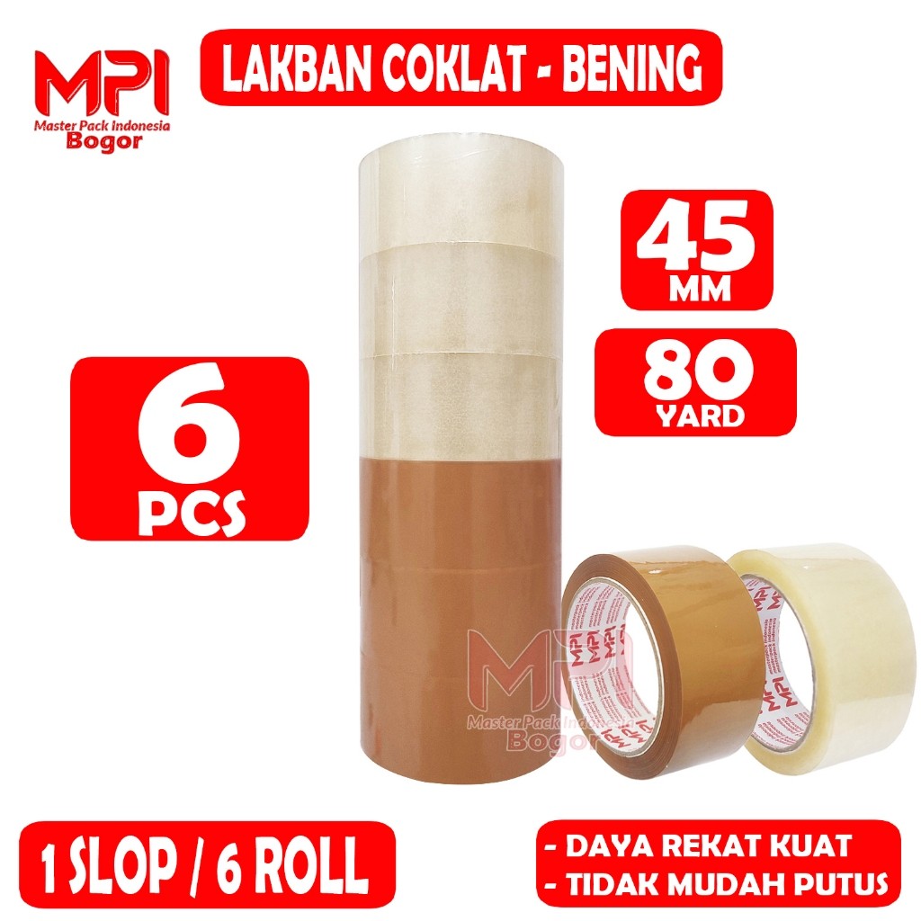 

1 SLOP ( 6 PCS ) - Lakban Coklat - Bening MPI 45 mm x 80 Yard / Lakban Packing - MPI Bogor