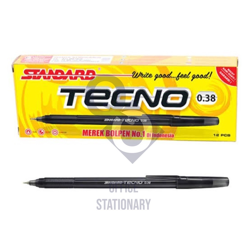 

Ballpoint / Pulpen / Pen / Bolpen STANDARD TECNO 0.38 - Hitam 12 Pcs 1 Lusin