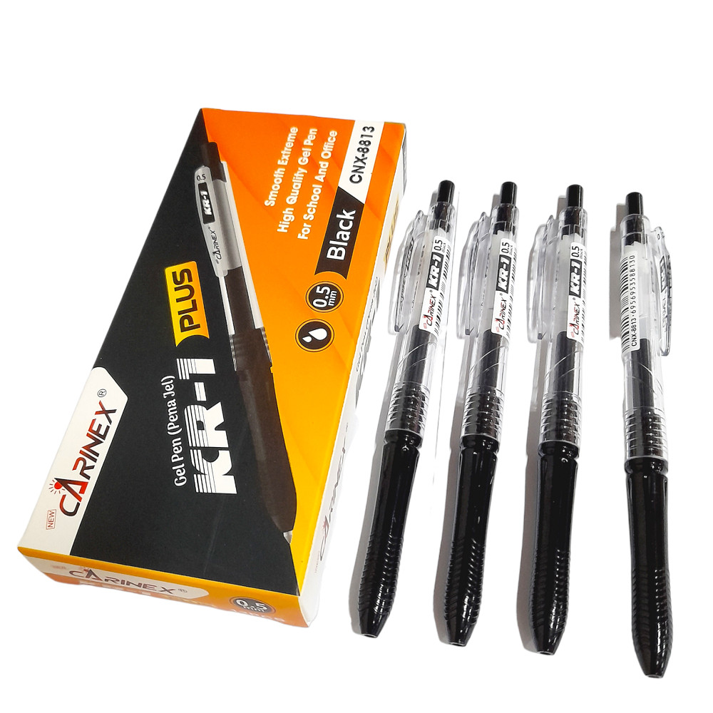 

(12pcs) Carinex KR-1 Plus Pulpen Gel Jetrek cetek murah berkualitas / CNX-8813 Hitam