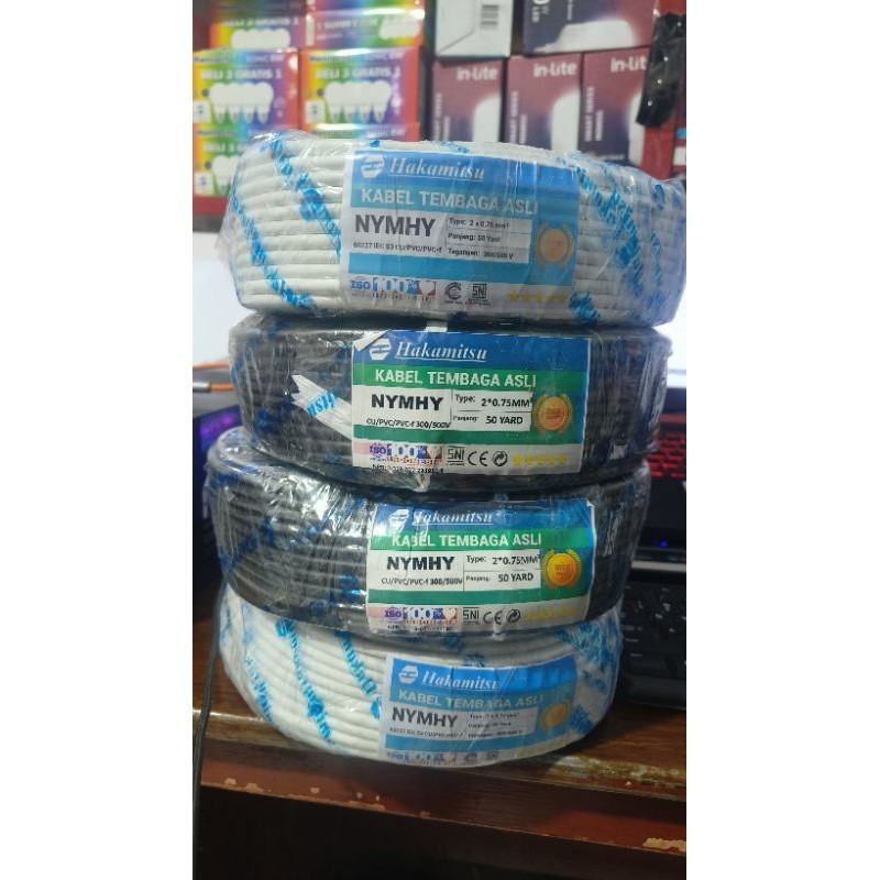 HAKAMITSU - (PUTIH) Kabel Serabut NYM HYO 2x0.75 50 yard / Hakamitsu Kabel Serabut SNI 2x0.75