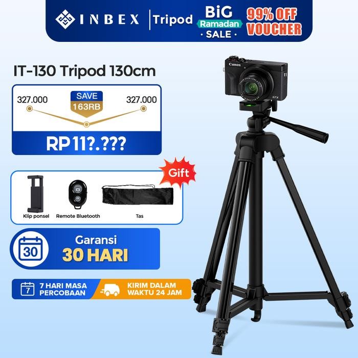 TERBARU INBEX IT130 Tripod 130cm Profesional Tripod Handphone/Kamera/DSLR+Bluetooth Remote COD BISA