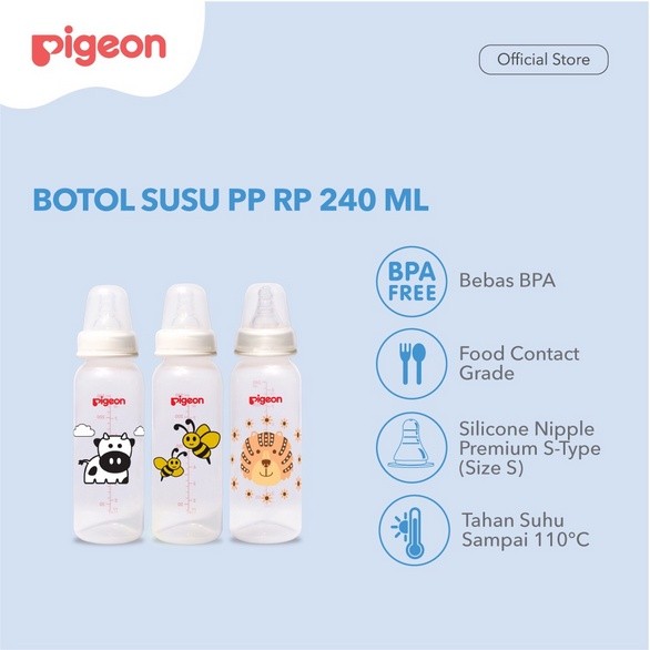 BOTOL SUSU BAYI PIGEON BOTOL STANDART PP ASSORT BOTOL ANTI SEDAK DOT ANAK BAYI PLUS NIPPLEL BPA FREE