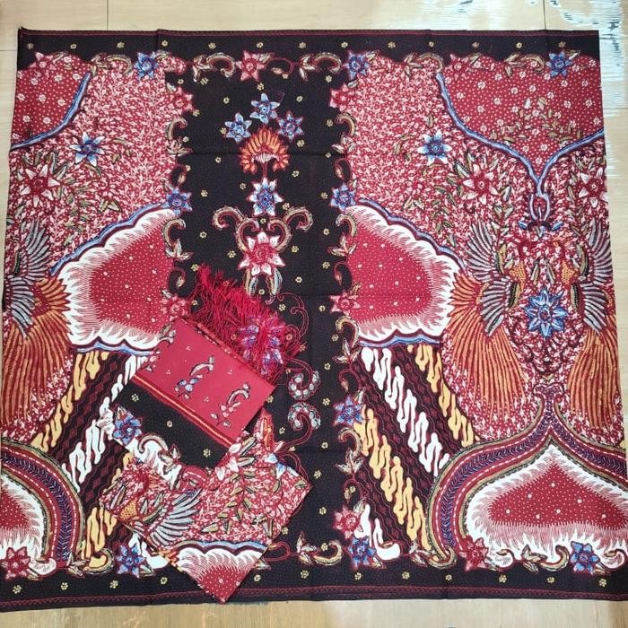 Kain Batik Tulis Sarimbit Pasangan Bahan Pria Sarung Wanita Slendang Warna Merah Katun Halus Asli