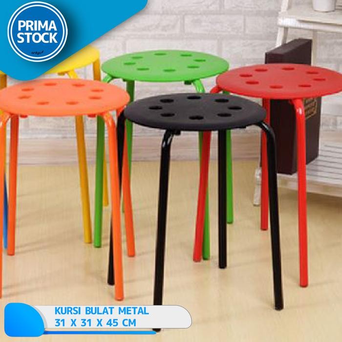 Kursi Bakso Bulat Besi Metal Baso Plastik Warna Cafe Susun Stool