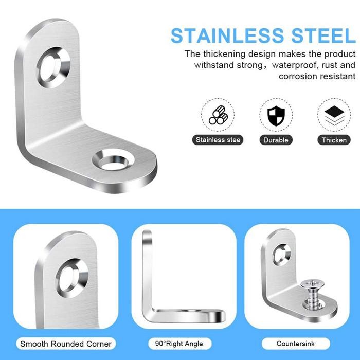 PREMIUM 10pcs Siku Penyangga Rak Dinding Stainless Steel Siku L Penahan Ambalan Rak Lemari Pakaian