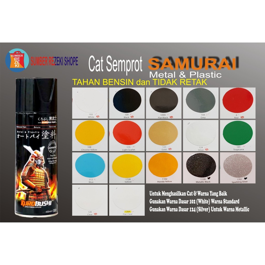 

Cat Semprot Samurai Warna Standard Cat Motor, Mobil, Besi, Plastik