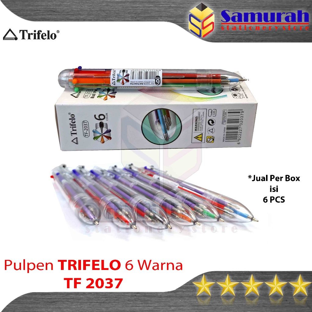 

Pulpen Trifelo TF 2037 6 Warna / Ball Point Pen 6 Color Per Box isi 6 pcs Six in One / Ballpen