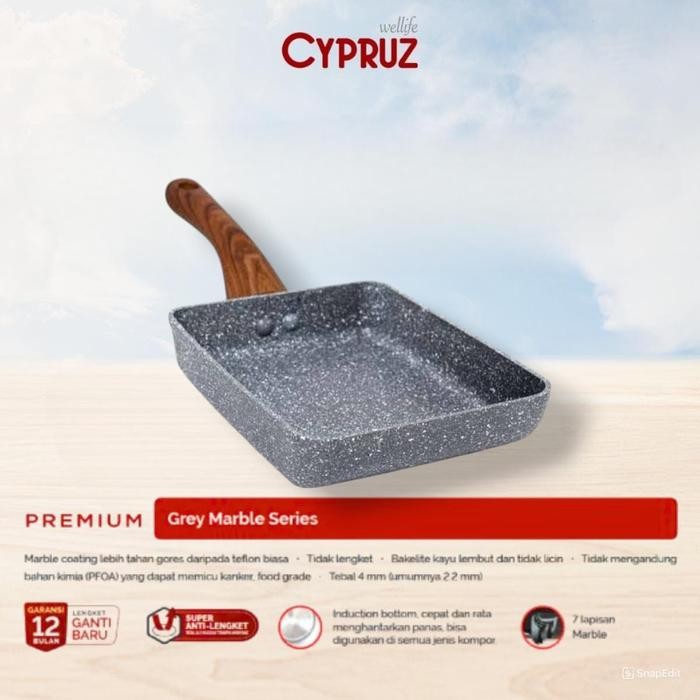 Cypruz Kitchenware Tamagoyaki Pan Marble Wajan Kotak Anti Lengket Premium Cocok Semua Kompor FP 0643