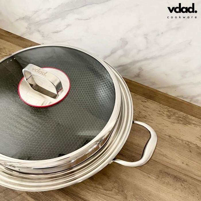 VCLAD Stainless Steel Oriental Wok 36cm Honeycomb SUS 316