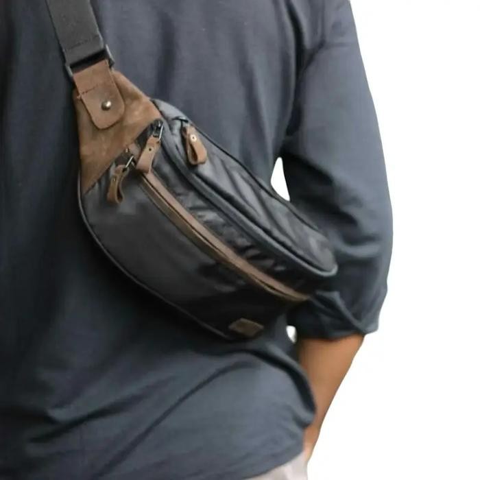 Original Premium Tas Waist Bag Water Proof Pria Kombonasi Kulit Sapi Saingan Eiger Slempang Distro