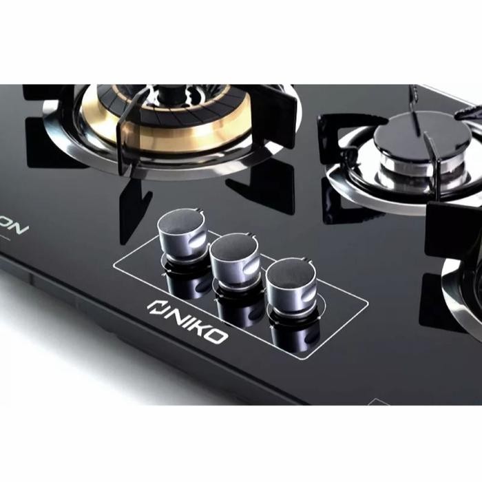Kompor Gas Tanam Niko 3 Tungku Kompor Kaca Niko Rlection Black 3.0
