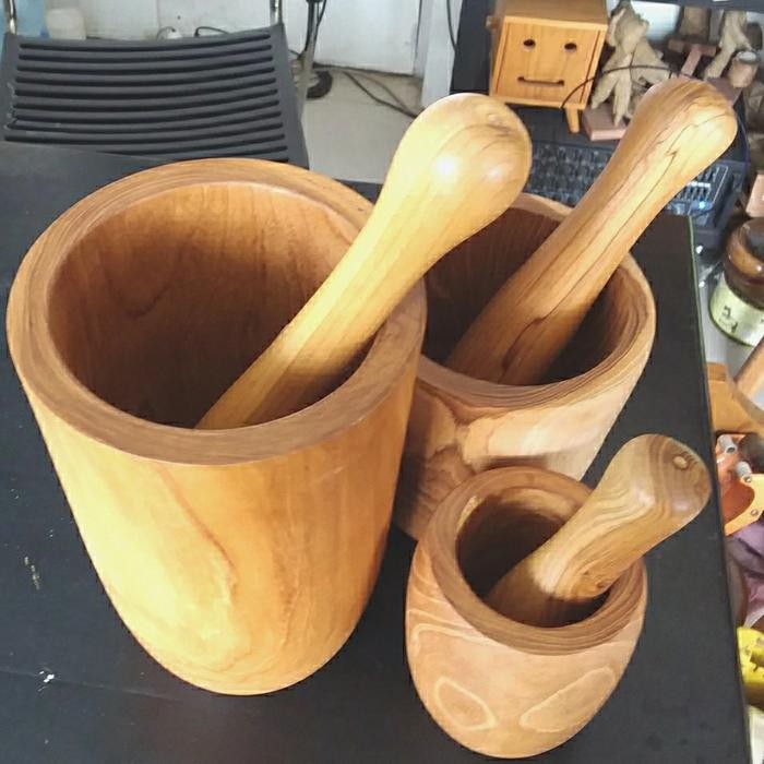 Mahesa.store PENUMBUK BUMBU LUMPANG KAYU JATI LUMPANG KAYU UNTUK RUJAK COBEK