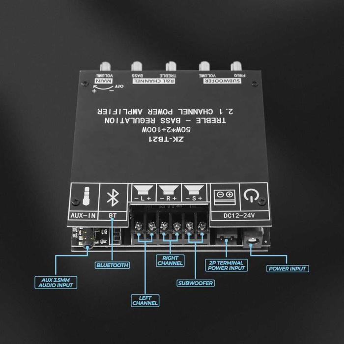 Digital Amplifier Audio Bluetooth Receiver Aux In Bass Subwoofer Balance Equaliser 200 Watt
