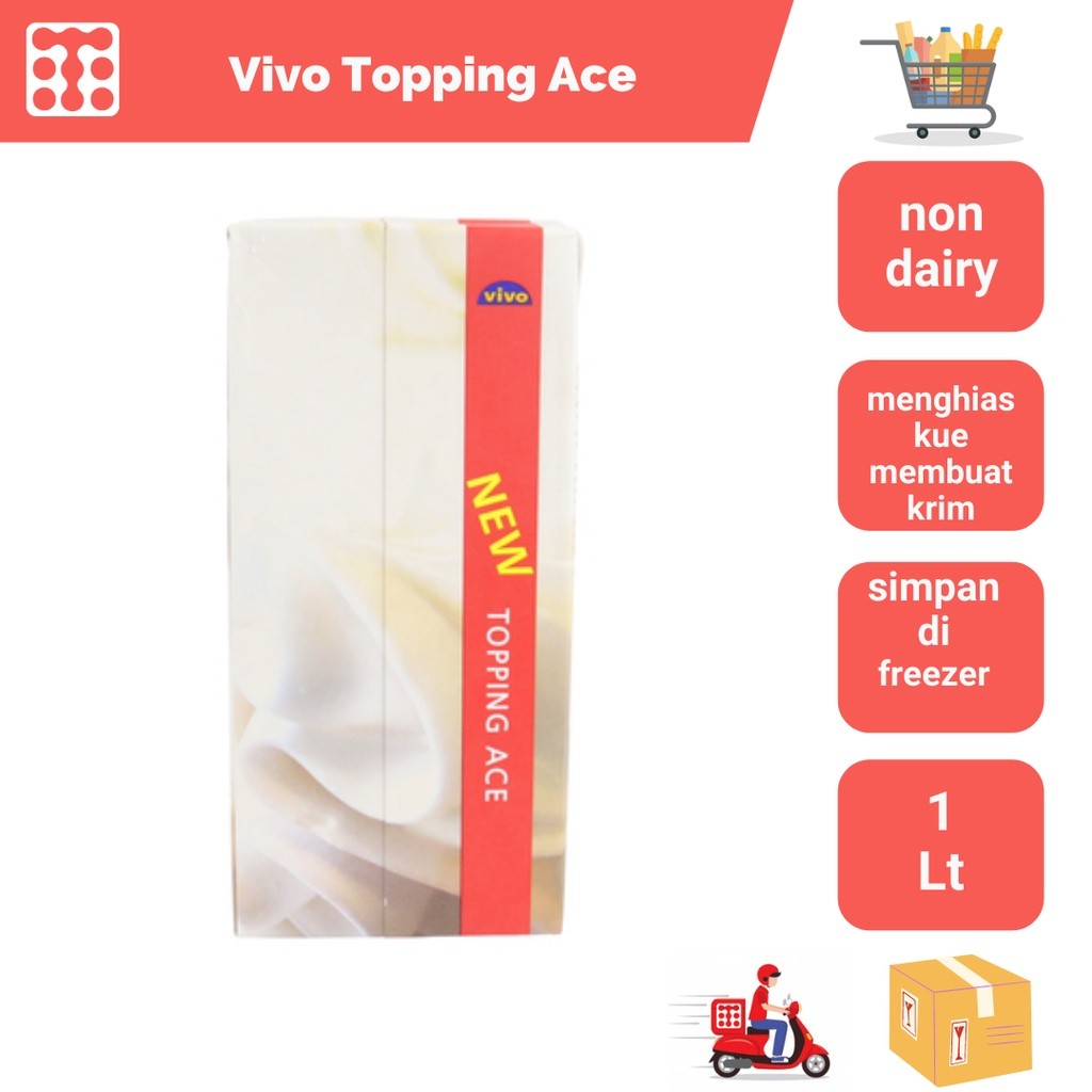 

Whipping Cream Vivo Topping Ace Non-Dairy Whip Krim 1 Liter