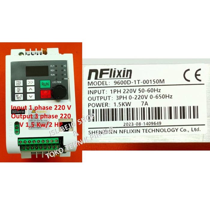 INVERTER VARIABLE MOTOR 1.5KW/2 HP INPUT 1-PHASE OUTPUT 3-PHASE AC