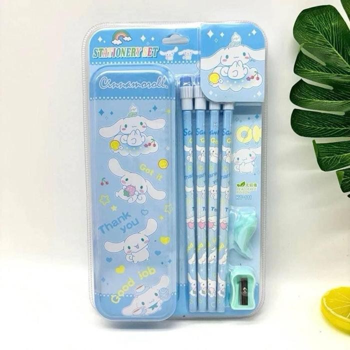 

Paket Kotak Pensil Anak Set 7 in 1 Sanrio Karakter Kuromi Cinnamoroll My Melody Motif Cartoon Lucu
