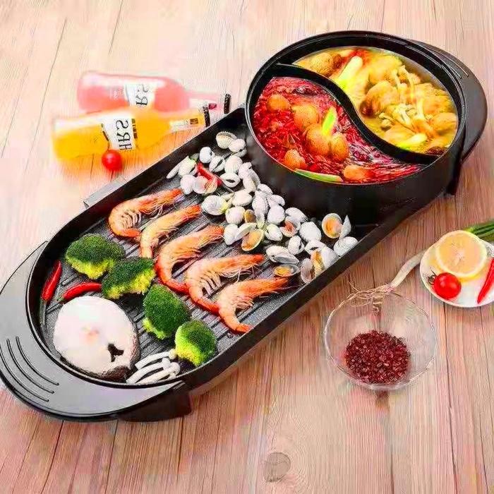 SKHOMEDECOR KOREAN GRILL PAN BBQ LARGE ELECTRIC MULTIFUNGSI 2IN1 HOTPOT BBQ HOTPOT SHABU SHABU