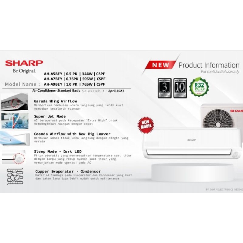 AC SHARP AH-A7BEY NEW 3/4PK LOWWATT + PASANG DEPOK