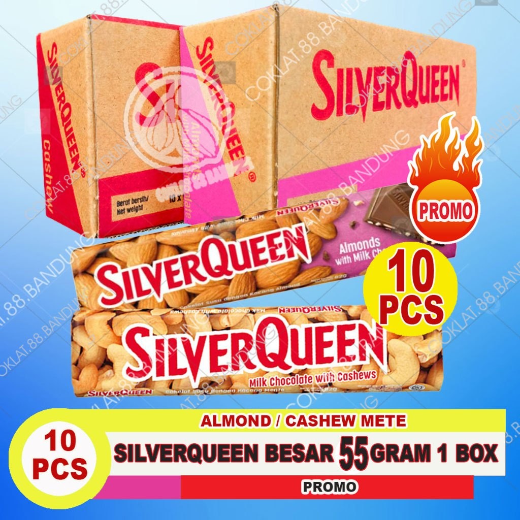 

SILVER QUEEN 1 BOX 55GR ex 58GR, COKLAT SILVERQUEEN 10 PCS X 55gr ex 58 gram ALMOND MEDE COKELAT