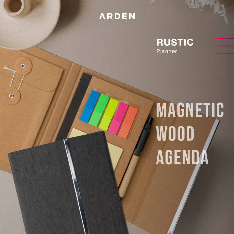 

ARDEN Sticky Notepad Rustic - Buku Planner Jurnal Agenda Kantor Cover Kayu