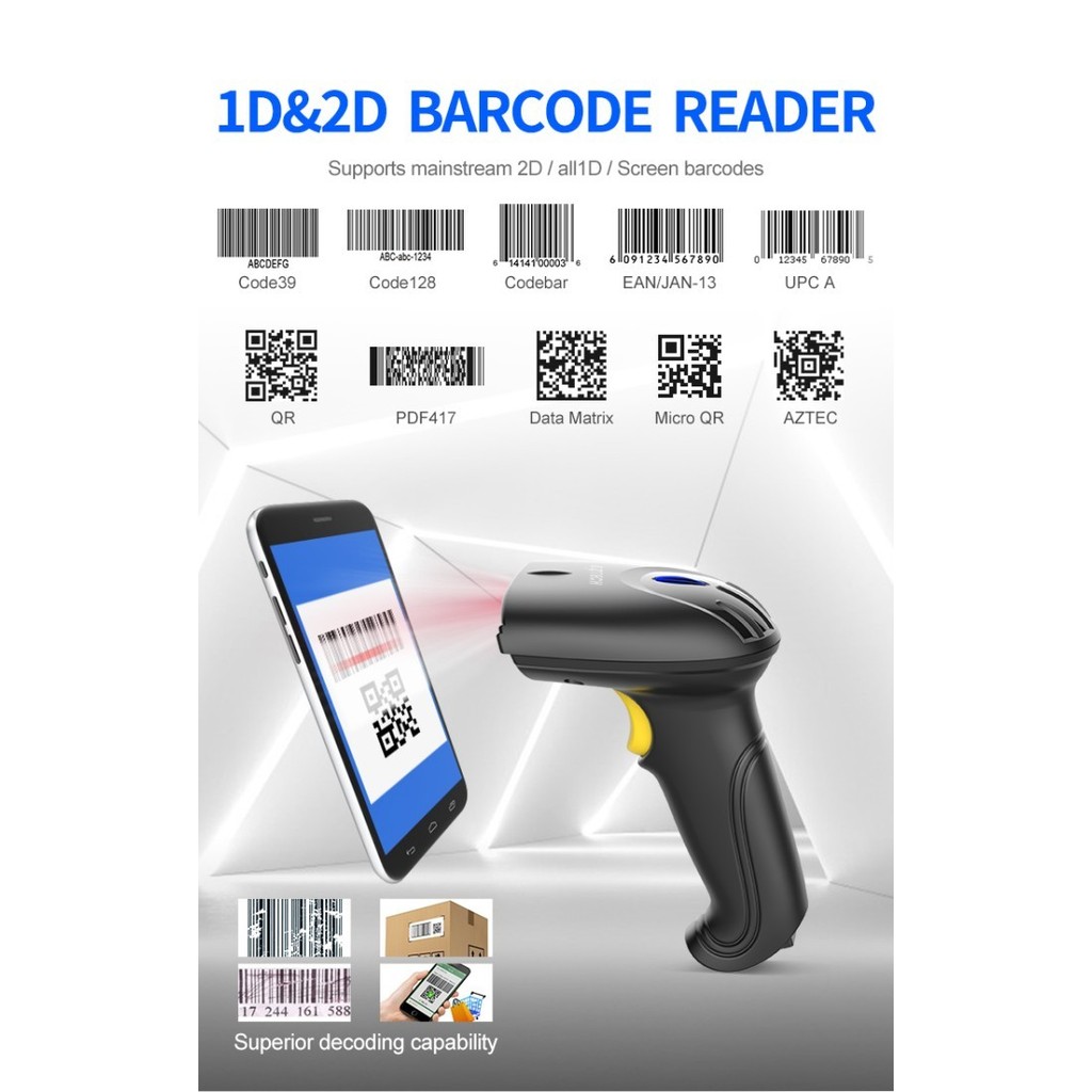 BARCODE SCANNER 1D & 2D SUPPORT USB WIRELESS BLUETOOTH SCAN BARCODE