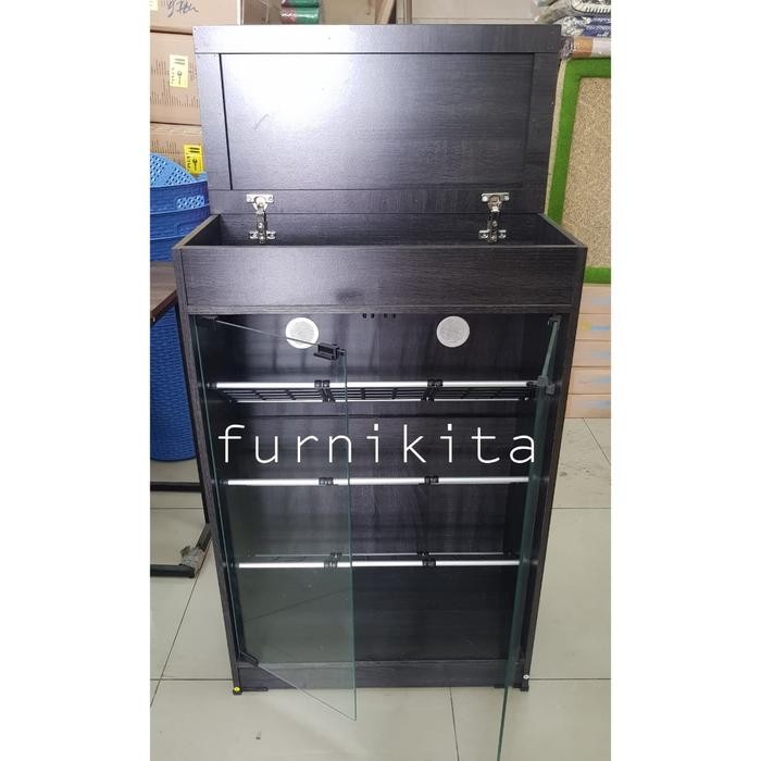 RAK SEPATU KAYU KACA 12 PASANG DENGAN RAK SERBAGUNA