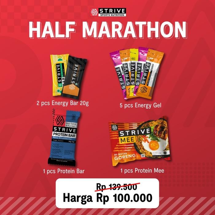 

JTTOP" STRIVE PAKET PROMO LARI HALF MARATHON (ENERGY BAR+GEL+ PROTEIN BAR+MEE)