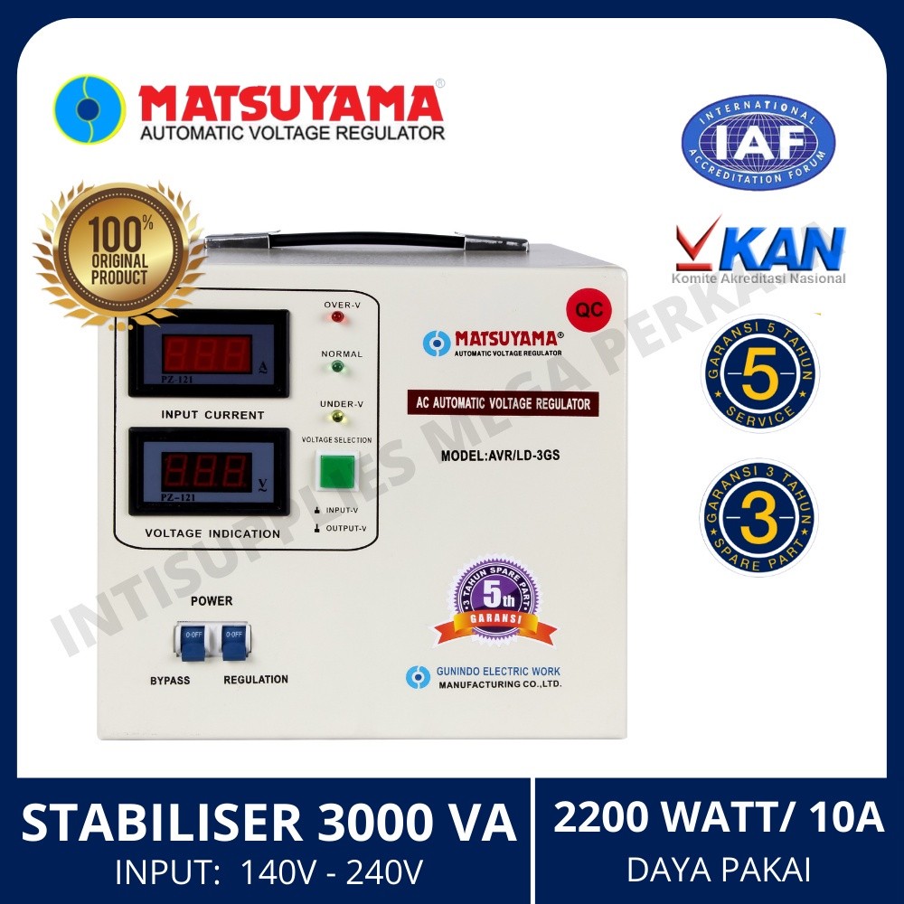 MD Stabilizer MATSUYAMA 3000 Watt Garansi 5 Tahun 100% Ori Stavolt Stabiliser Listrik 1 Phase 3 kVA