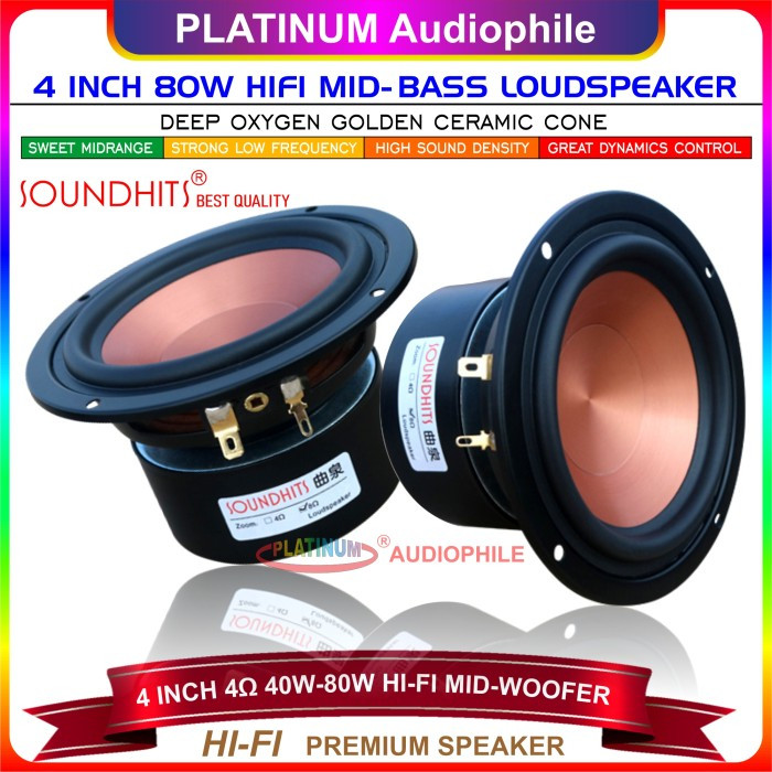 Speaker 4 Inch Mid Bass Mid Woofer Hifi Speker 4" 4 ohm 80W Mid Range Bass Soundhits SL-403R