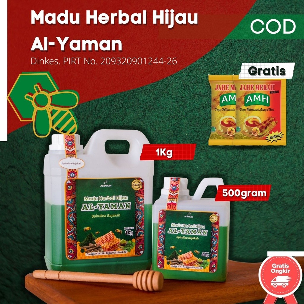 

Al Yaman-Madu Herbal Hijau green honey Spirulina Bajakah Untuk Penyakit Maag asam lambung dan gred