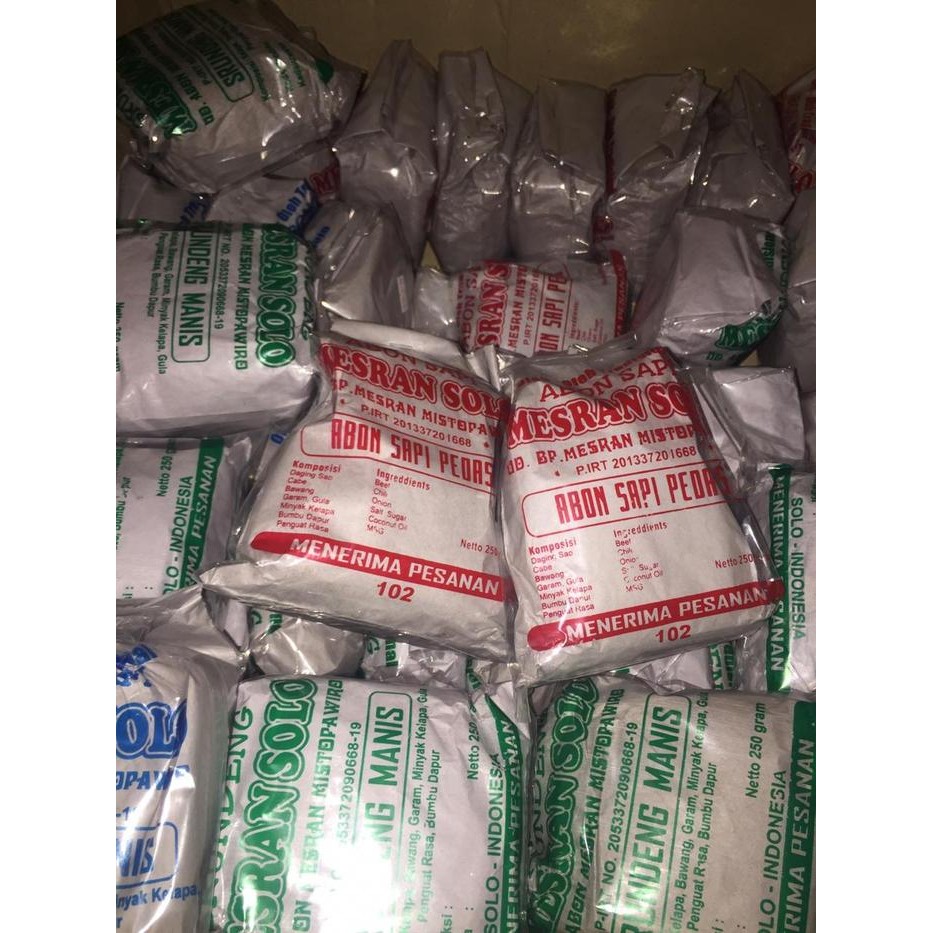 

Abon Sapi merek mesran solo Pedas original