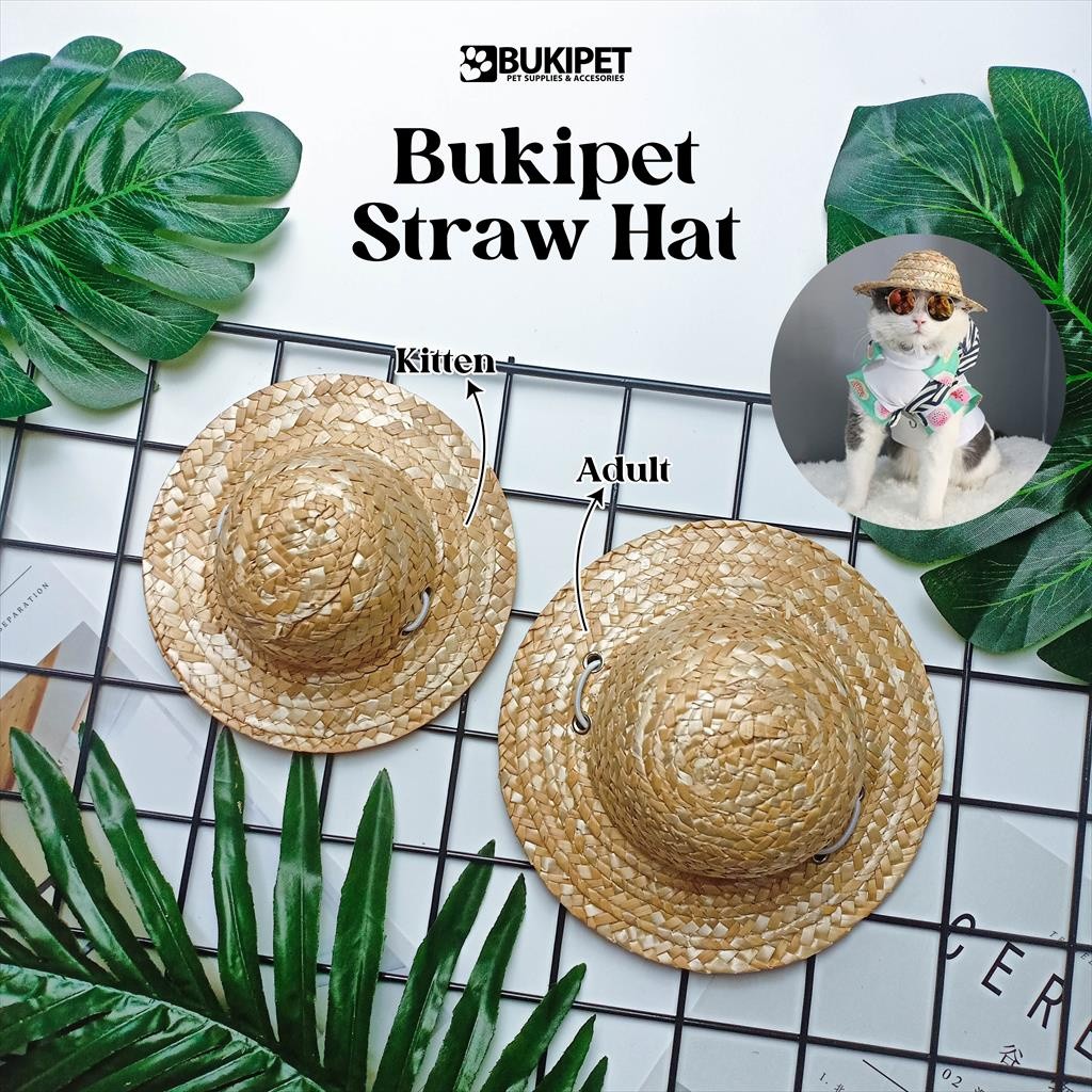 Topi Kucing Aksesoris Hewan Lucu Murah Topi Hewan Peliharaan Kucing Jerami - STRAW HAT