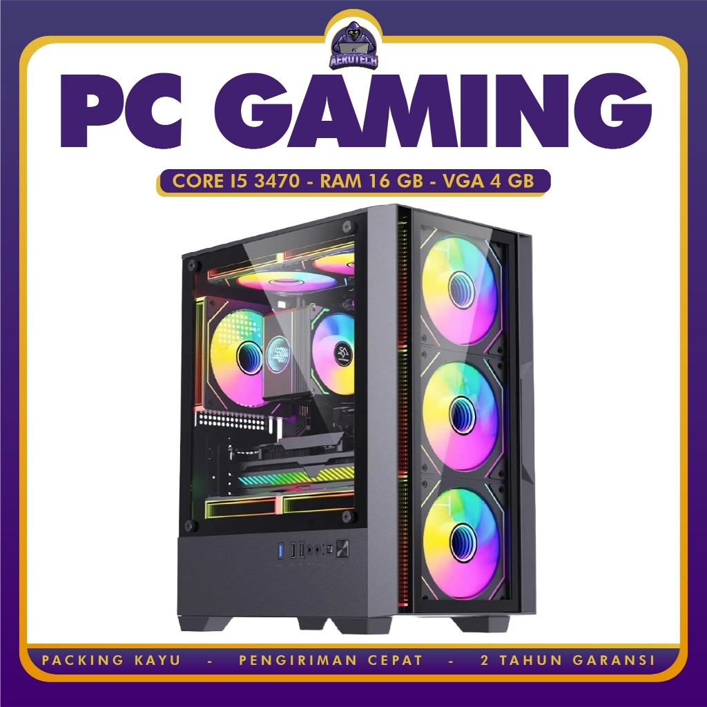 PC RAKITAN GAMING DESAIN CORE I5 3470 RAM 16 GB VGA 4 GB SSD 512 GB HDD 1 TB UNTUK EDITING DAN
