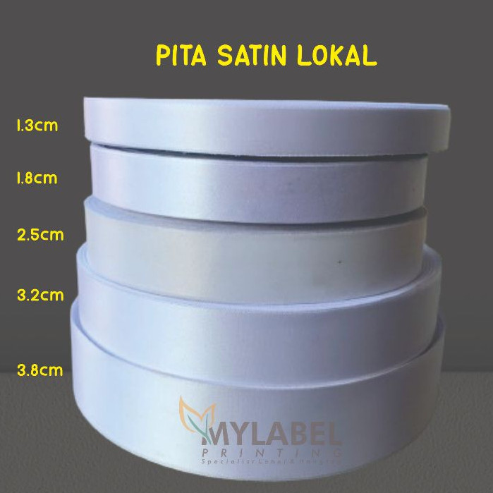 Ready pita satin lokal tipis bahan label satin polos satin polos pita label - 1.3cm