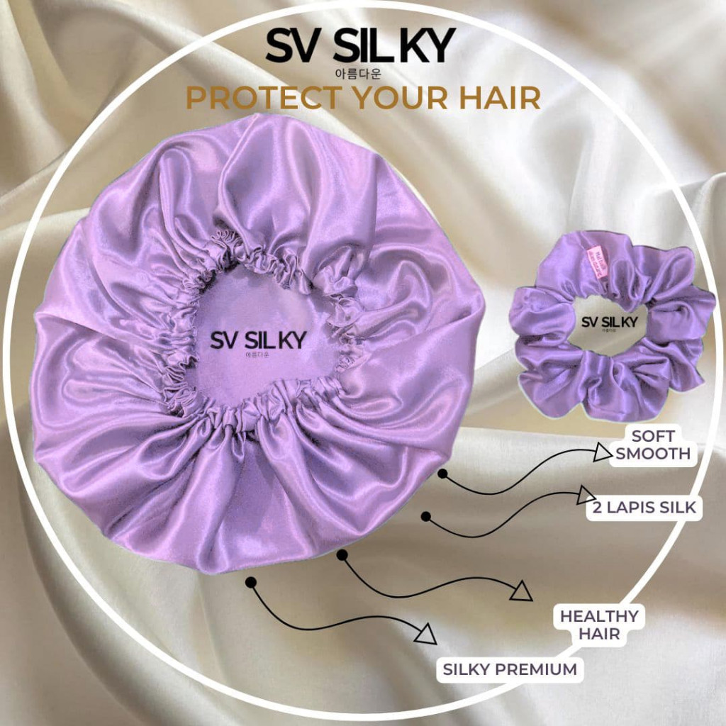 SV Silk Hair Bonnet Premium + Scrunchie Hair Bonnet Night Sleep Hair Sleep Satin Shower Cap Silk