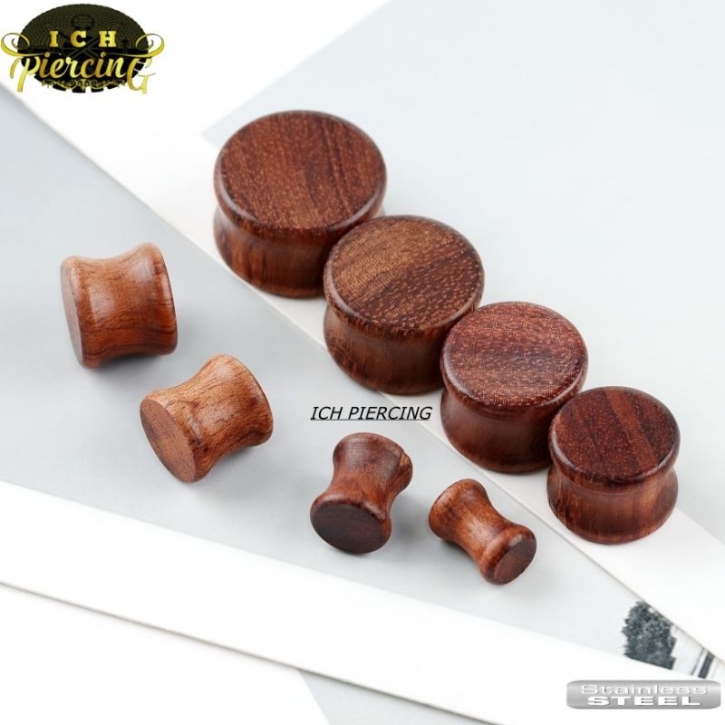ICH piercing earplug tunnel wood kayu brown 6mm-20mm