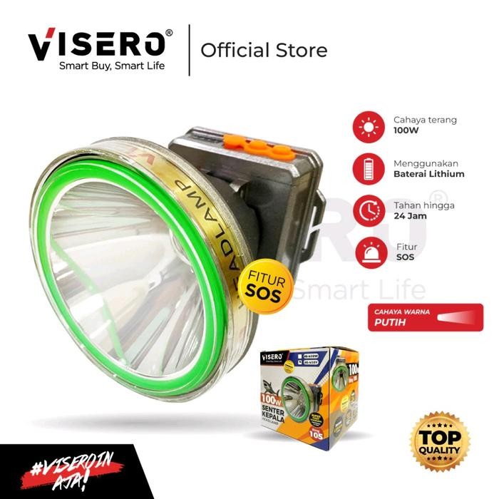 senter kepala waterproof 100 watt ring 95 visero cahaya putih