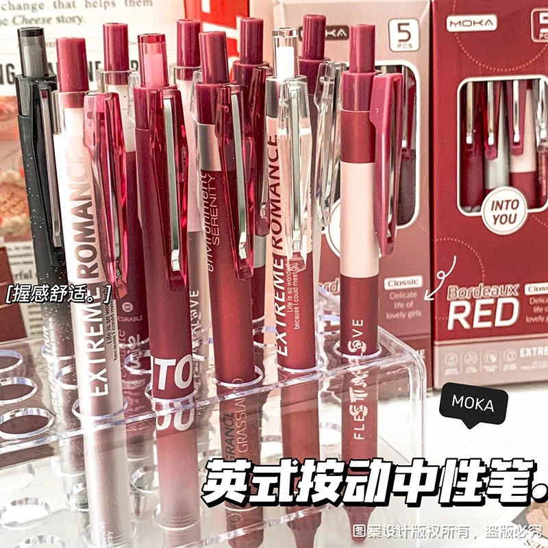 

5Pcs/set Kawaii Red Retro Gel Pen Black Ink Pen School Office Supplies Student Stationery Signature Writing Pen