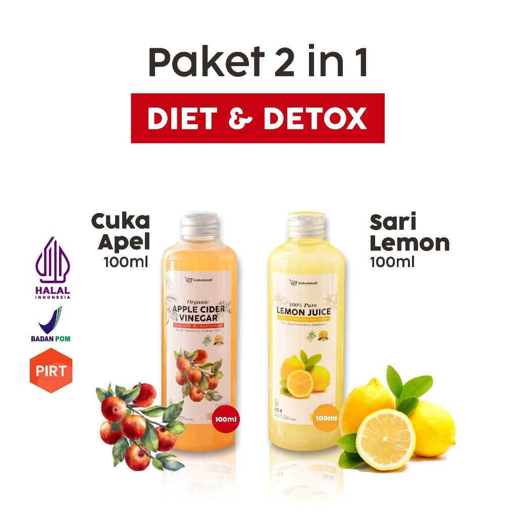 

Paket Diet Detoks Detox Organic Sari Lemon Murni 100ml & Cuka Apel Organik 100ml Apple Cider Vinegar