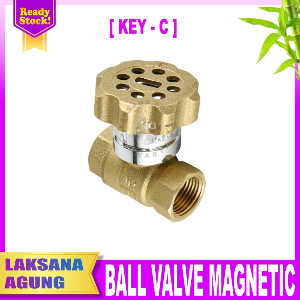 Ball Valve Magnetic 1/2" inch > Kran Magnet > Ball valve lockable Kuningan SR pdam pamsimas