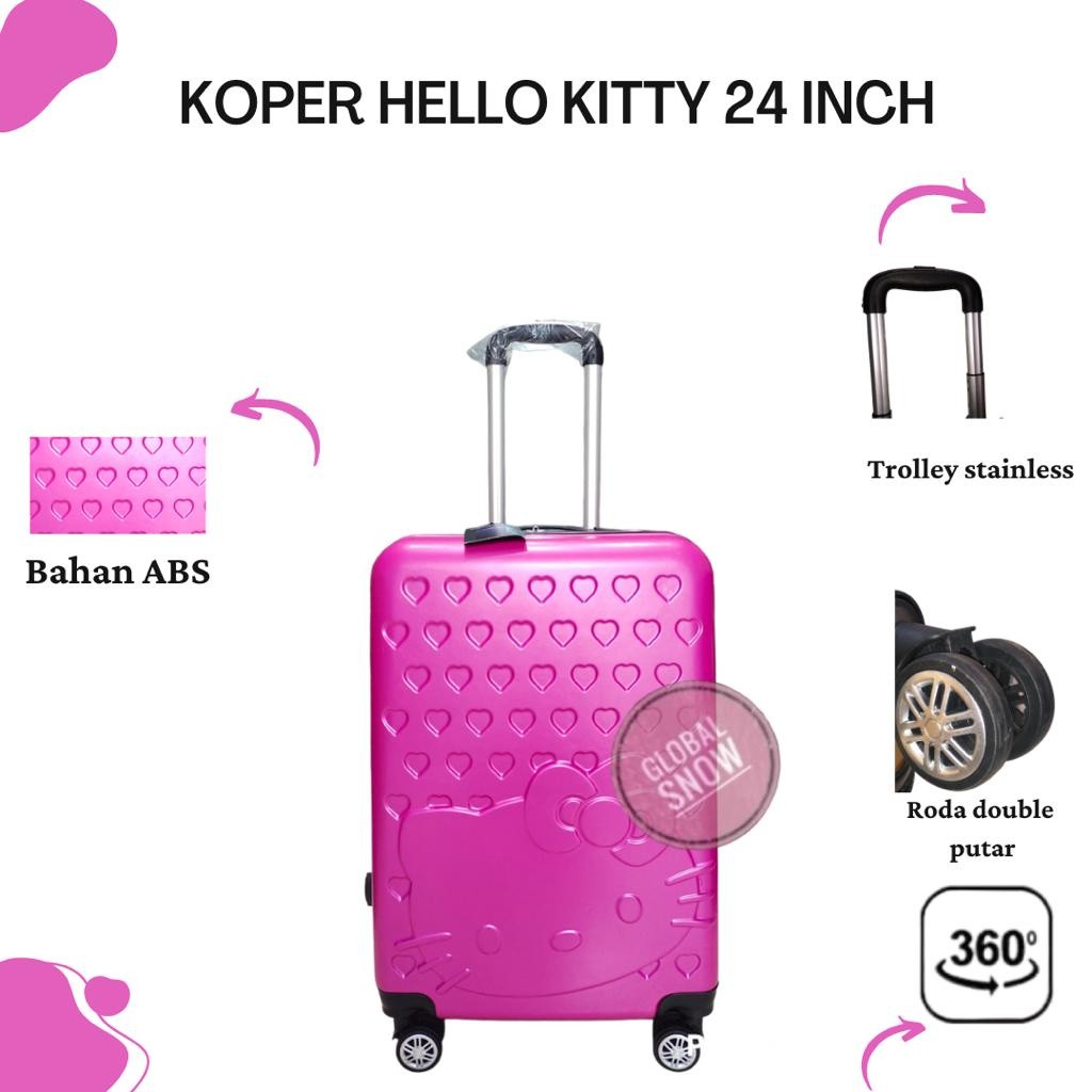 Koper Hello Kitty Murah 24inch / 24 inch 4 Roda Putar 360 ABS Hardcase / Koper 24inch
