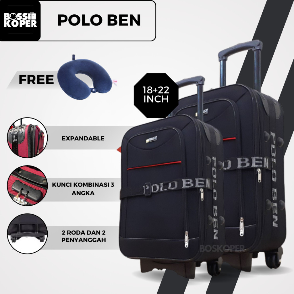 Koper kain Set 18+22 inch Polo ukuran bagasi -ukuran kabin-tas koper-tas travel-koper murah-koper