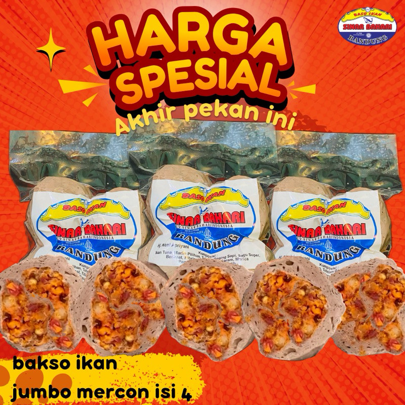 

Bakso Ikan Jumbo Mercon Isi 4 Biji Sinar Bahari. Bdg