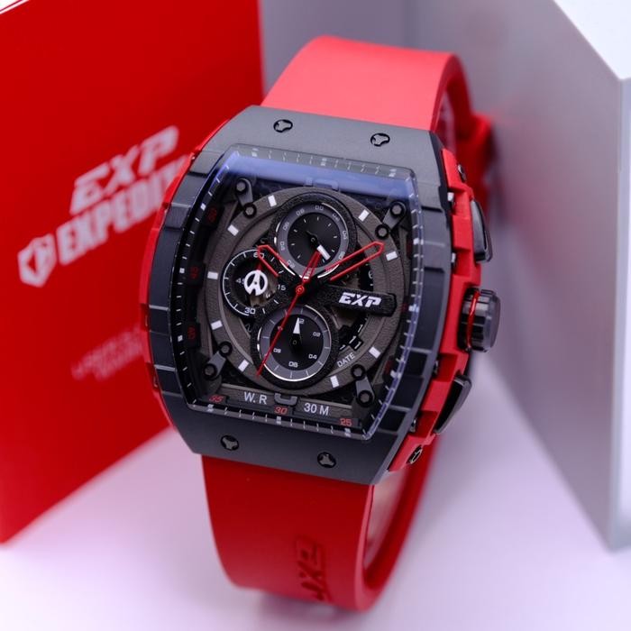 Jam Tangan Pria Expedition E 6782 E6782 Black Red Rubber Original