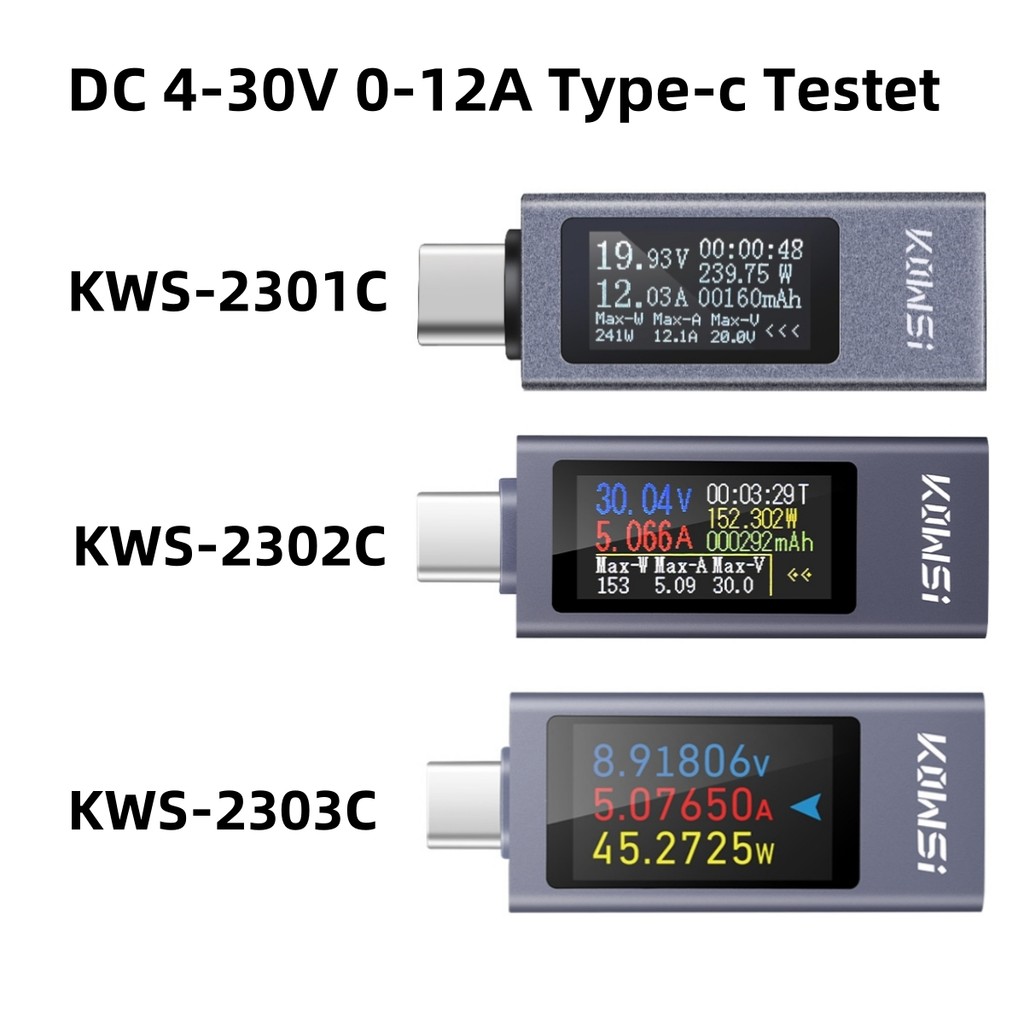 Kws-2303C Type-C Current Voltage Capacity Phone Usb Tester Dc 4-30V 0-12A Power Meter Tester Pd