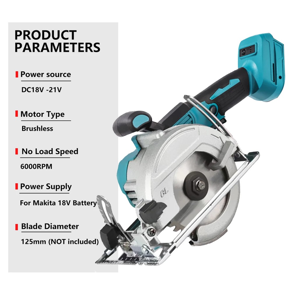 Brushless 5Inch 125mm Mini Electric Circular Saw Cordless Woodworking Power Garden Tool （No battery）